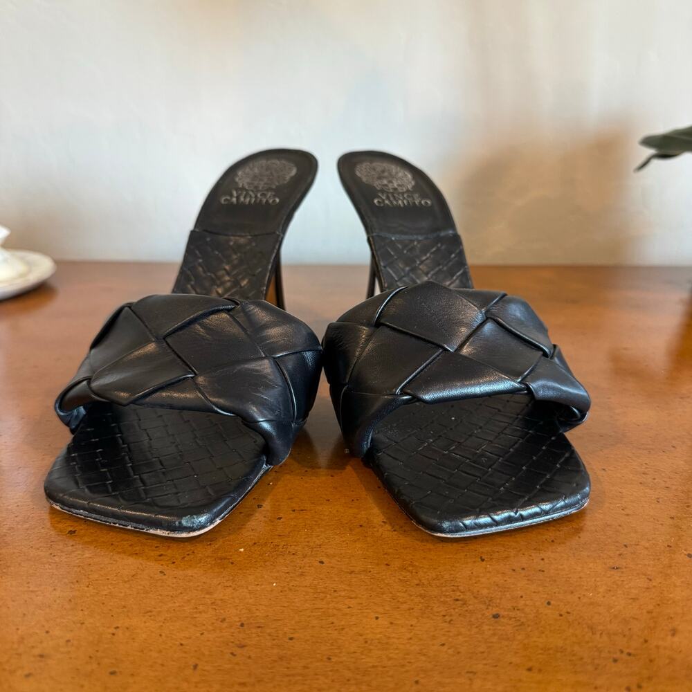 Vince Camuto Brelanie Black Leather Heeled Sandals Size 10M - Picture 2 of 7